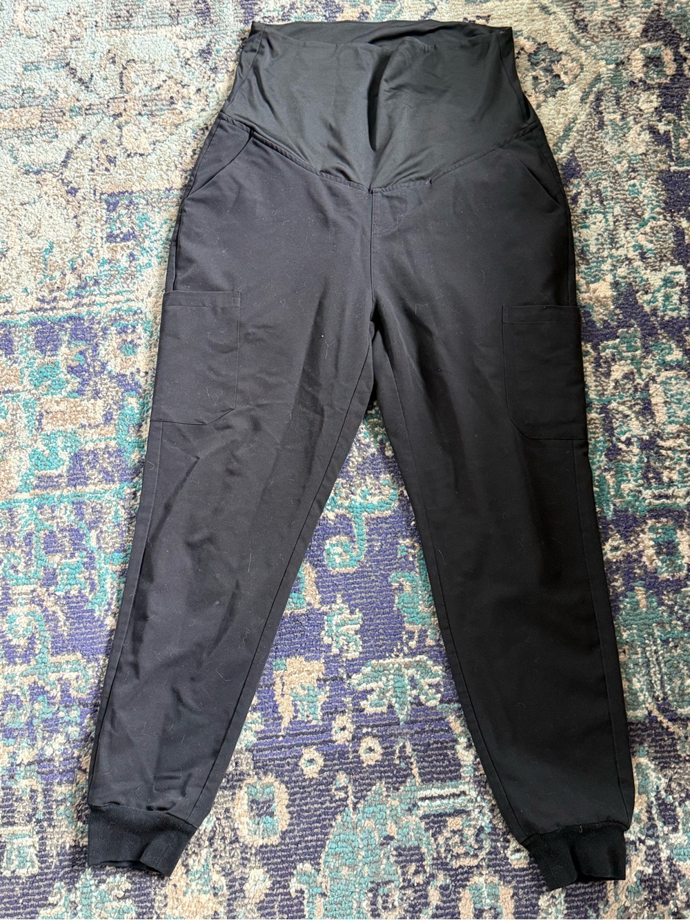 Black Maternity High-Waist Jogger with Side Pockets